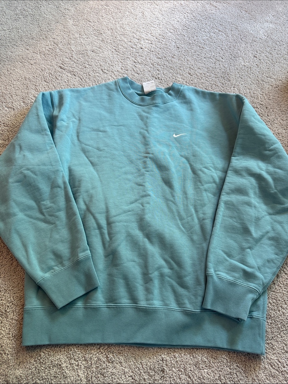Nike Men's Teal Crewneck Sweatshirt with White Swoosh